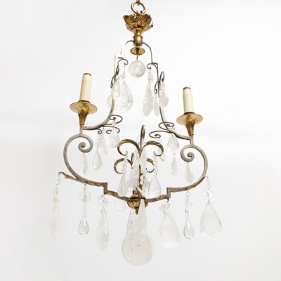 Lot 260 - Louis XVI Style Bronze Mounted Iron Two Light Fixture with Rock Crystal Pendants