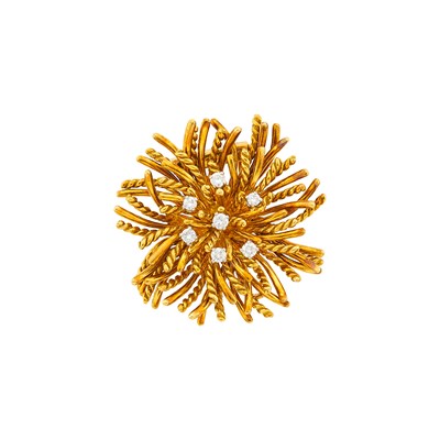 Lot 1099 - Tiffany & Co. Gold and Diamond Flower Spray Clip-Brooch