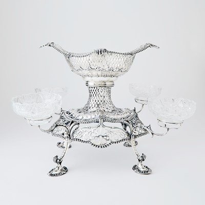 Lot 104 - George II Sterling Silver and Glass Epergne Centerpiece