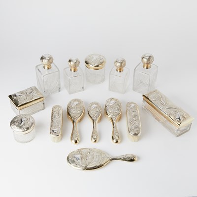 Lot 167 - Cased French Silver and Etched Glass Dresser Set