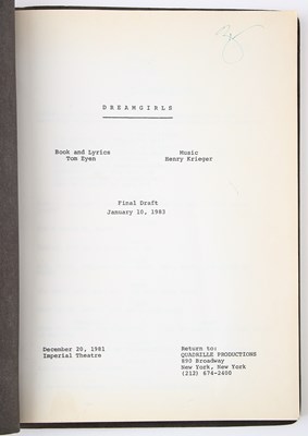 Lot 533 - Jake Bell’s annotated production script, show jacket and materials from Dreamgirls