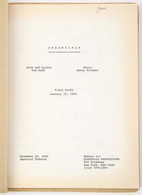 Lot 533 - Jake Bell’s annotated production script, show jacket and materials from Dreamgirls