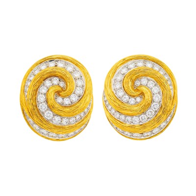 Lot 29 - Van Cleef & Arpels Gold, Platinum and Diamond Spiral Earclips