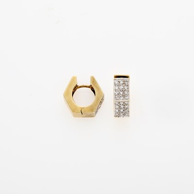 Lot 3 - Pair of Two-Gold and Diamond Cuff Earrings