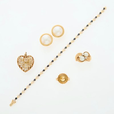 Lot 203 - Group of Gold, Cultured Pearl and Gem-Set Jewelry