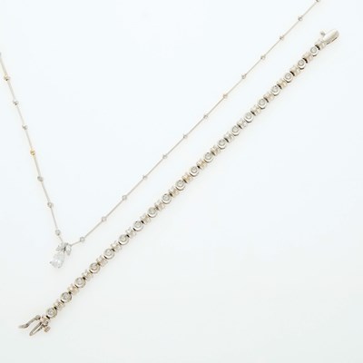 Lot 236 - White Gold and Diamond Pendant-Necklace and Bracelet