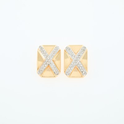 Lot 9 - Pair of Two-Color Gold and Diamond 'X' Earrings