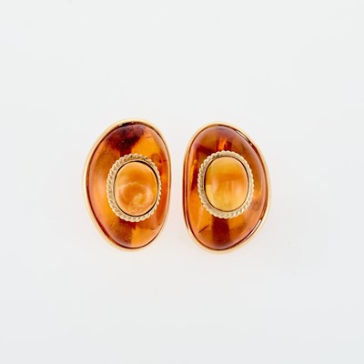 Lot 52 - Maz Pair of Gold, Amber and Melo Pearl Earclips