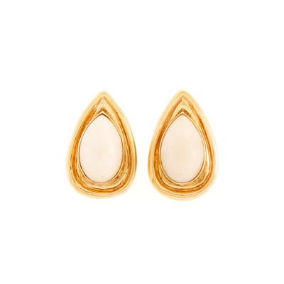Lot 27 - Pair of Gold and Angel Skin Coral Earclips