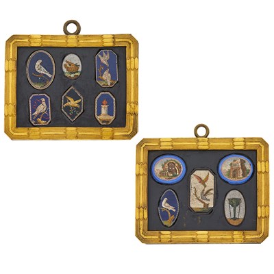 Lot 255 - Eleven Italian Grand Tour Gilt-Bronze Framed Miniature Micromosaic Plaques