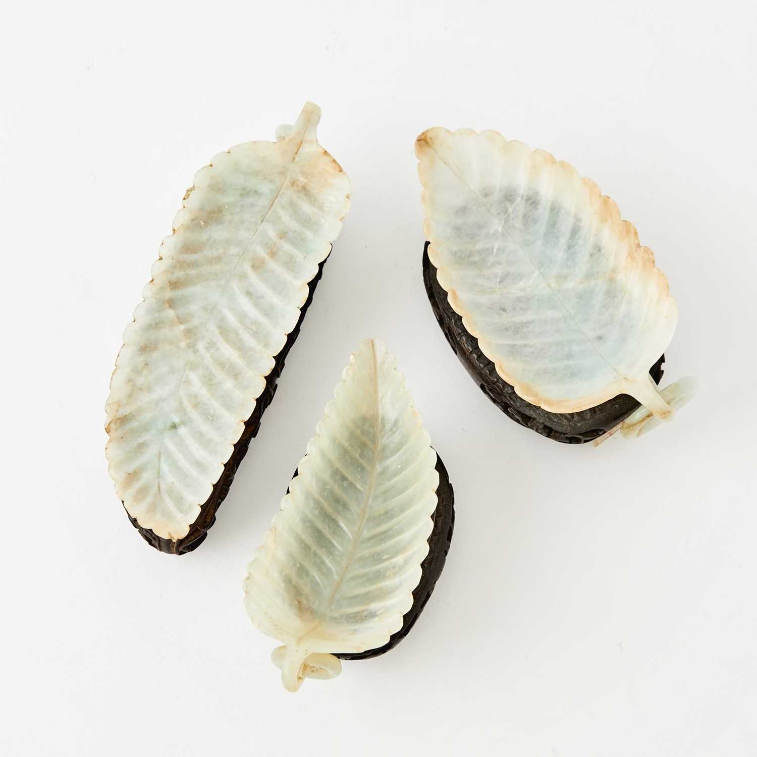 Lot 546 - Three Chinese Hardstone Leaf-form Dishes