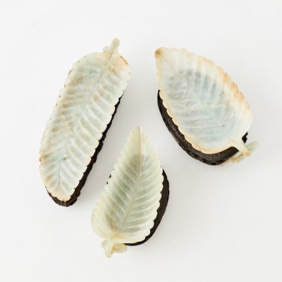 Lot 546 - Three Chinese Hardstone Leaf-form Dishes