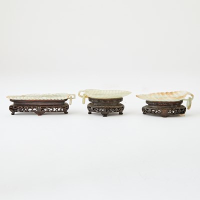 Lot 546 - Three Chinese Hardstone Leaf-form Dishes