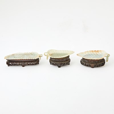 Lot 546 - Three Chinese Hardstone Leaf-form Dishes