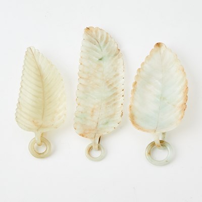 Lot 546 - Three Chinese Hardstone Leaf-form Dishes