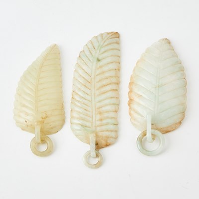 Lot 546 - Three Chinese Hardstone Leaf-form Dishes