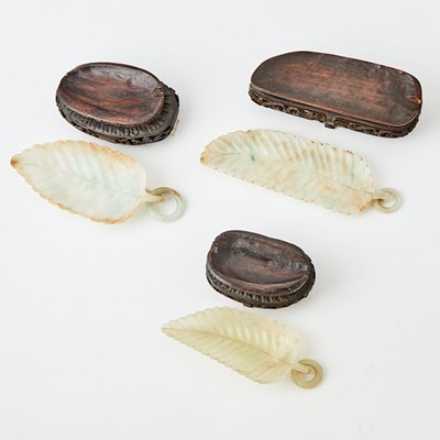 Lot 546 - Three Chinese Hardstone Leaf-form Dishes