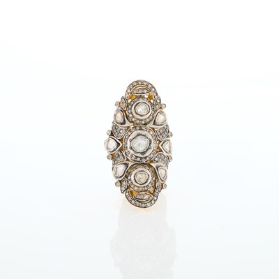 Lot 139 - Wide Indian Silver, Gold, Foil-Backed Diamond and Colored Diamond Ring