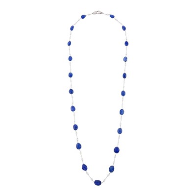 Lot 1056 - Sabbadini Long White Gold, Tumbled Sapphire Bead and Diamond Briolette Chain Necklace