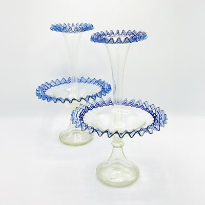 Lot 1082 - Pair of Venetian Cobalt and Colorless Glass Epergenes