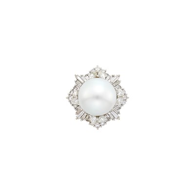 Lot 1075 - White Gold, South Sea Cultured Pearl and Diamond Ring
