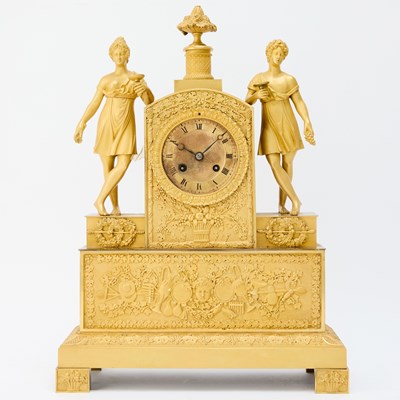 Lot 216 - Empire Ormolu Figural Mantel Clock, Allegorical of the Arts