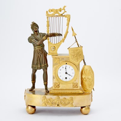 Lot 220 - Empire Ormolu and Patinated Bronze Figural Mantel Clock, Orpheus with Lyre