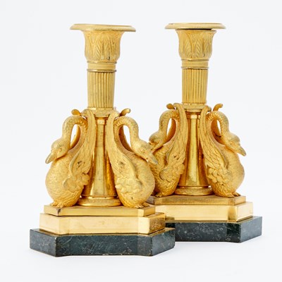 Lot 226 - Pair of Empire Ormolu Candlesticks, possibly Russian
