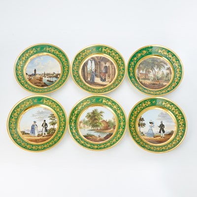 Lot 241 - Set of Six Paris, Baruch Weill Porcelain Topographical and Genre Scenes Cabinet Plates