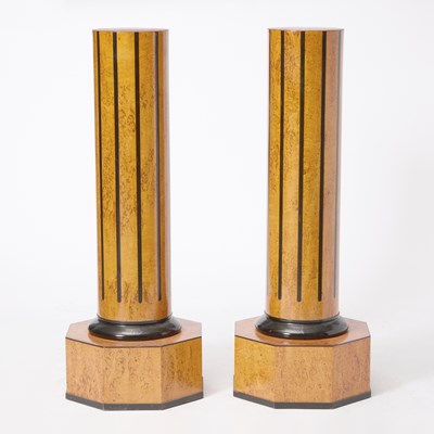 Lot 239 - Pair of Russian Neoclassical Style Ebonized and Karelian Birchwood Pedestals
