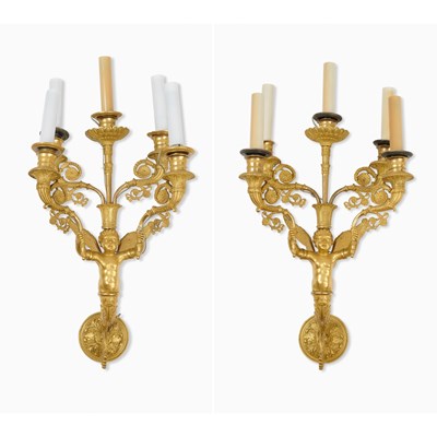 Lot 231 - Pair of Empire Ormolu Five-Branch Wall-Lights