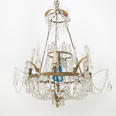 Lot 219 - Russian Neoclassical Cut-Glass Mounted Six-Light Chandelier