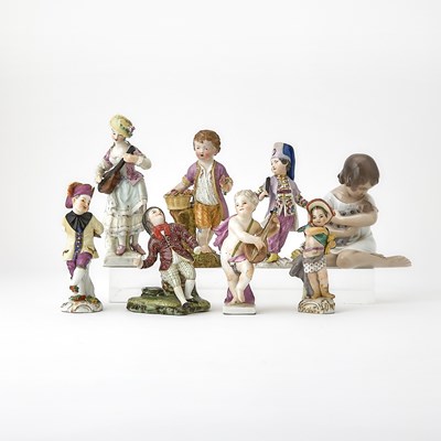 Lot 250 - Assorted Group of Nine German, Russian and Royal Copenhagen Porcelain Figures