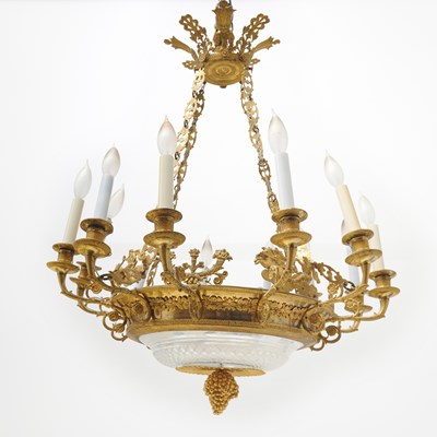 Lot 225 - Russian Neoclassical Cut-Glass Mounted Ormolu Twelve-Light Chandelier