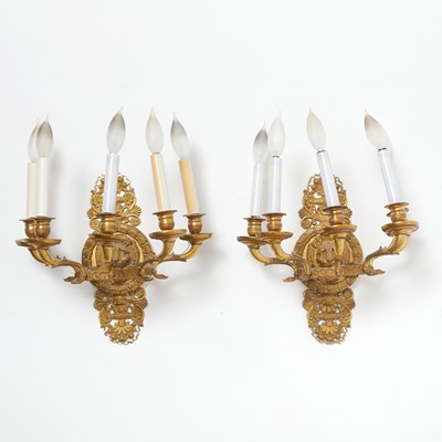 Lot 232 - Pair of Empire Ormolu Five-Branch Wall-Lights