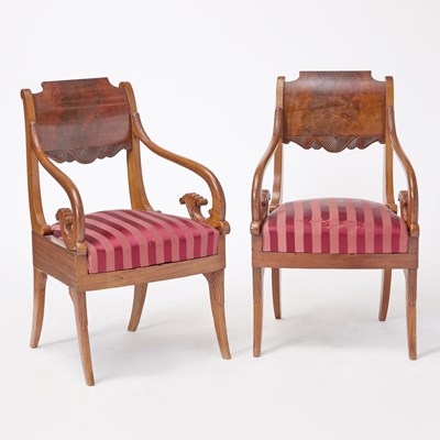 Lot 245 - Pair of Russian Neoclassical Mahogany Armchairs