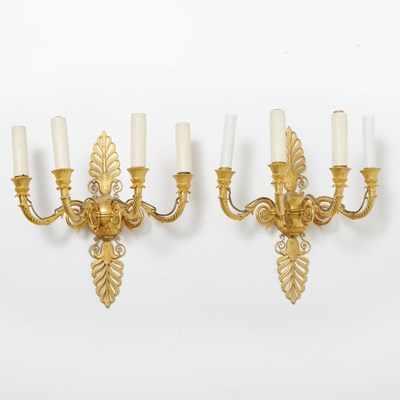 Lot 230 - Pair of Empire Ormolu Four-Branch Wall-Lights