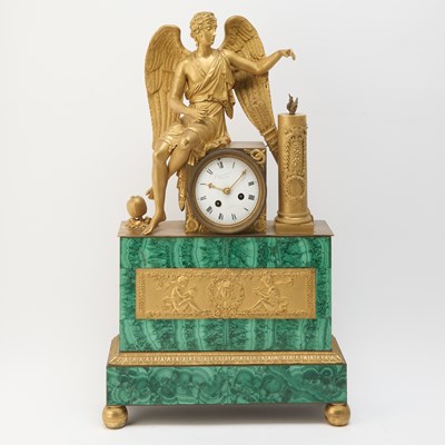 Lot 222 - Empire Ormolu and Malachite Figural Mantel Clock