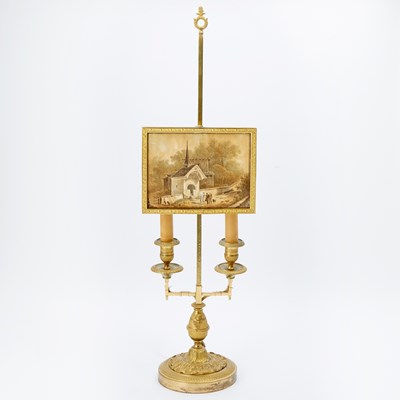 Lot 238 - Restauration Gilt-Bronze Candelabrum with Painted Screen