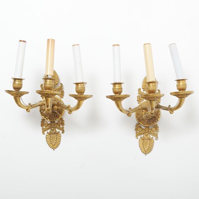 Lot 221 - Pair of Empire Three-Branch Ormolu Wall-Lights