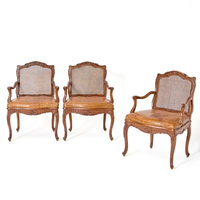 Lot 304 - Set of Three Louis XV Carved Walnut Fauteuils à la Reine