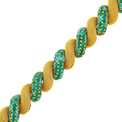 Lot 1014 - Gold and Turquoise Bracelet