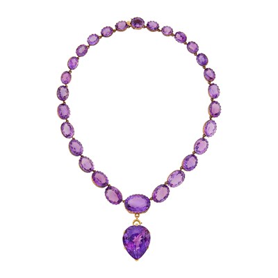 Lot 1020 - Antique Silver-Gilt, Gold and Amethyst Necklace with Gold and Amethyst Pendant