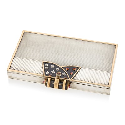 Lot 1039 - Ostertag Paris Silver, Rose Gold, Black Enamel, Ruby and Diamond Vanity Clutch
