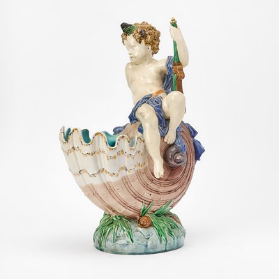 Lot 3028 - Mintons Majolica Figural and Shell-Form Jardiniere/Centerpiece
