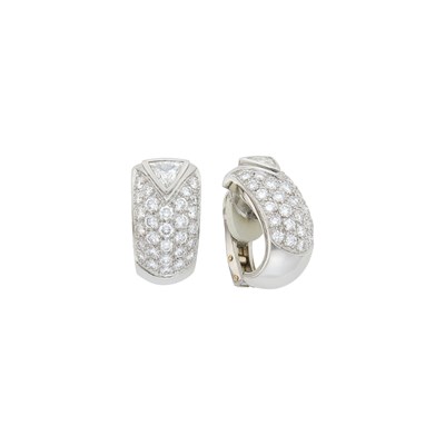 Lot 1099 - Pair of White Gold and Diamond Hoop Earrings