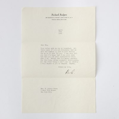 Lot 564 - An emotional letter from Richard Rodgers