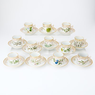 Lot 749 - Assembled Set of Twelve Royal Copenhagen Porcelain 'Flora Danica' Pattern Demitasse Cups and Saucers