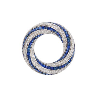 Lot 1119 - Platinum, Sapphire and Diamond Circle Brooch