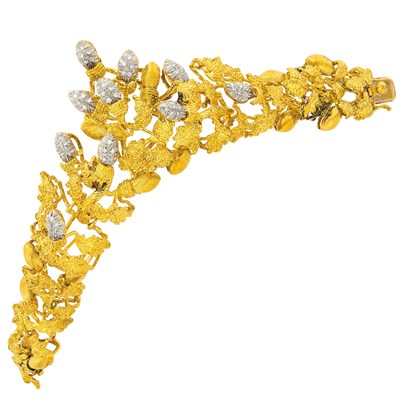 Lot 1089 - Two-Color Gold and Diamond Acorn Bracelet